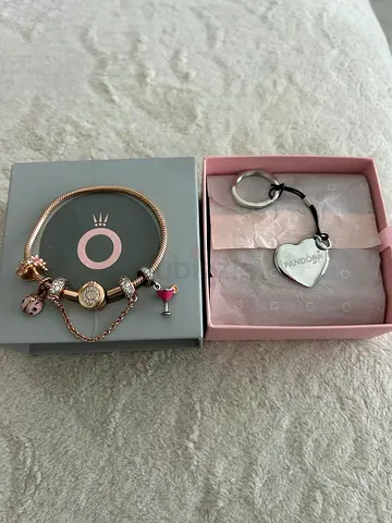 Pandora Rose Gold Charm Bracelet and Heart Keychain Set
