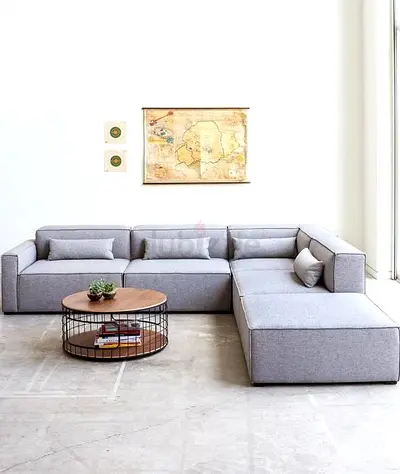 Light Grey Modular L-Shape Sofa with Ottoman