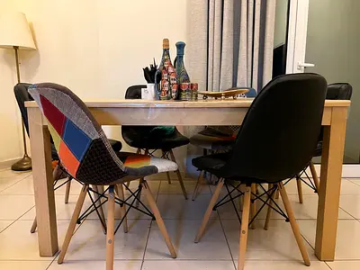 Solid Wood Dining Table with 4 Modern Chairs