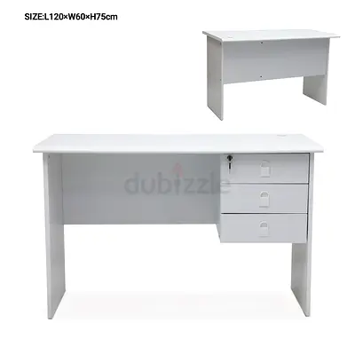 White Office Desk with Lockable 3 Drawers - 120x60x75cm