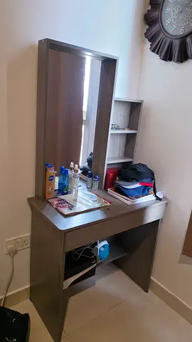 Wooden Dressing Table with Mirror and Shelves - Grey