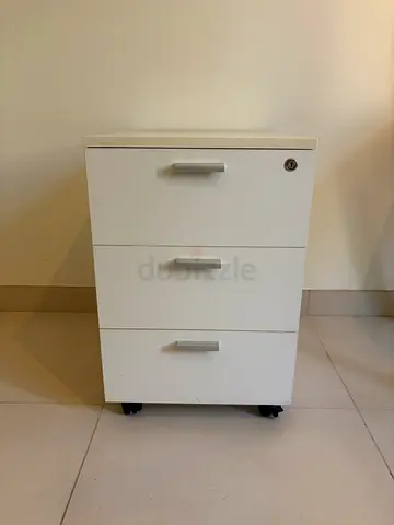 White 3-Drawer Mobile Pedestal Cabinet with Lock