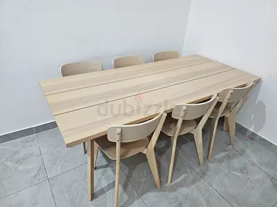 Solid Wood 6-Seater Dining Table with Chairs - Light Finish