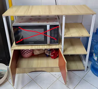 Moving Out Sale: Lightwood Kitchen Storage Rack with Shelves and Cabinet (without microwave oven)