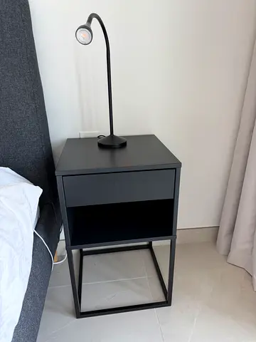 Black metal bedside table with drawer IKEA VIKHAMMER