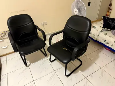 Pair of Black Faux Leather Guest Chairs