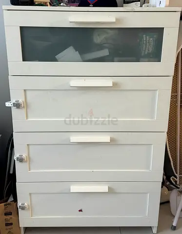White 4-Drawer Storage Cabinet with Lockable Drawers