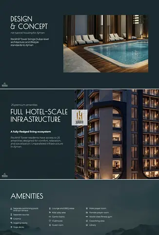 Rock Hill – عجمان | Rock Hill Project الموقع: منطقة العالية – مباشرة على شارع الشيخ محمد بن زايد موعد التسليم: الربع الأول 2029 تملك حر لجميع الجنسيات
