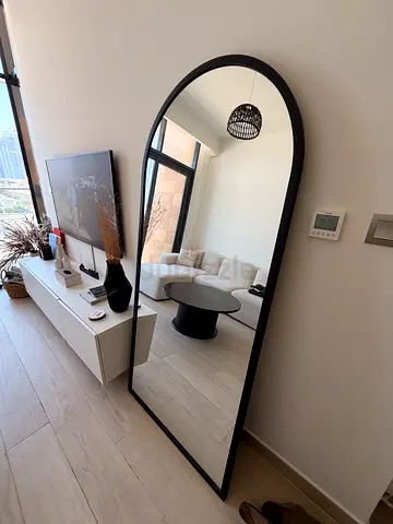Large Full-Length Arch Floor Mirror with Black Frame