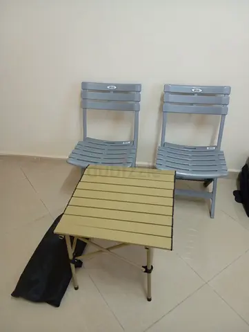 Set of 2 Foldable Outdoor Chairs with Portable Camping Table with cover