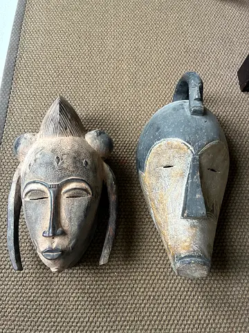 2 African Carved Wooden Faces wall decor