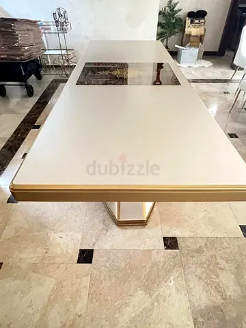 Champagneand   Gold Extendable Dining Table with Glass Insert - excellent Condition 3 M x 1.2 M