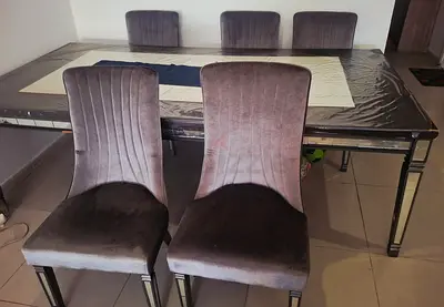 Modern 6 Seater Dining Set with Velvet Chairs and Mirrored Table