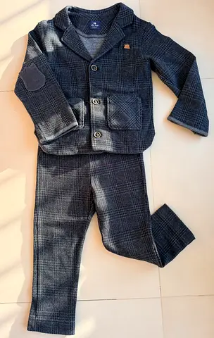 Toddler Boys Smart Grey Check Suit Jacket and Trousers - Size Small