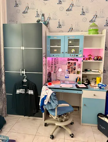 Kids/Teen Study Desk with Shelves and Wardrobe - Light Blue