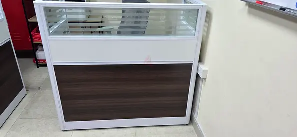 Staff Work Station / Used Office Reception Counter / Half-Height Partition with Glass Panel