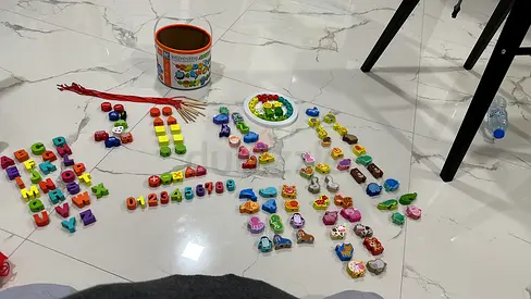 MONTESSORI BEADING Preschool learning toys - letters, numbers, shapes and counters set
