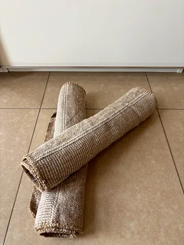 Pair of Natural Woven Runner Rugs - Neutral Beige, Good Used Condition