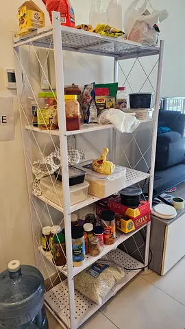 White Metal Kitchen Storage Rack with 5 Shelves - Good Condition
