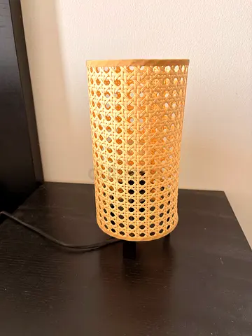 Small Rattan Table Lamp with Black Base - Warm Ambient Lighting