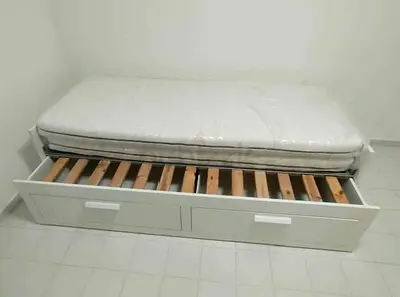 Ikea brimness Day bed frame with 2 big storage drawers underneath and with 2 Ikea mattresses is avai