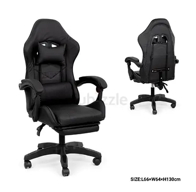 Black Ergonomic Gaming/Office Chair with Footrest and Lumbar Support
