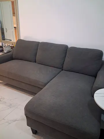 Grey L-shaped Fabric Sofa - Comfortable 3-seater Sectional