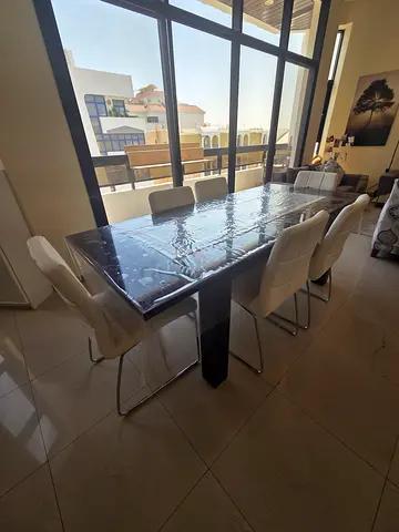 Modern 6-Seater Dining Table Set with White Chairs – Excellent Condition
