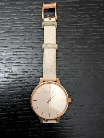 Ted Baker rose gold womens wristwatch with white leather strap