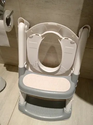 Potty training seat with step stool and handles - light grey/white