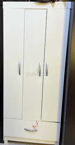 White 2-Door Wardrobe with Drawer - Good Condition