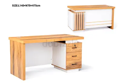 Wooden Office Desk with 3 Drawers - Modern White  Oak Finish (L140 x W70 x H75cm)