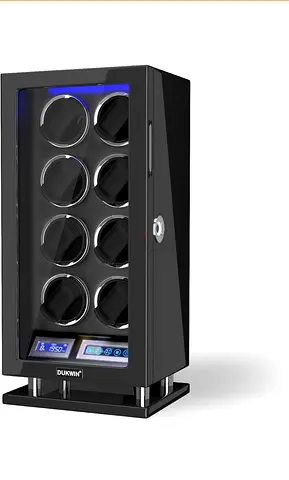 DUKWIN 8-Slot Automatic Watch Winder FINGER PRINT,Remote and  with LED and Digital Controls