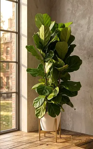 Fiddle Leaf Fig Indoor Plant with White Pot and Stand
