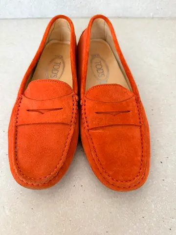 Authentic Tods Orange Suede Loafers
