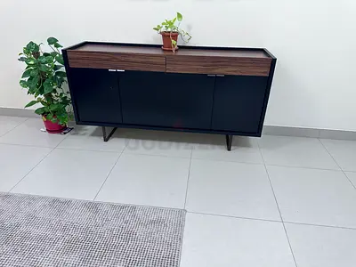 Modern Black Sideboard Cabinet with Wood Accents