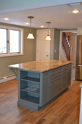 Modern Kitchen Island with Granite Top - Grey Finish