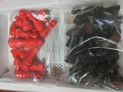 Set of Wooden Chess Pieces (Red  Black) - Unused, Still in Bags
