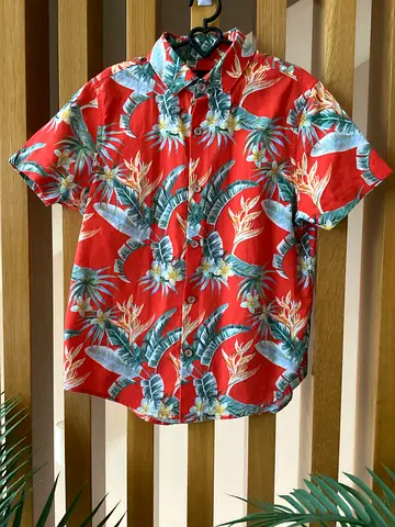 Red Floral Hawaiian Short Sleeve Shirt - Mens Casual Beach Shirt