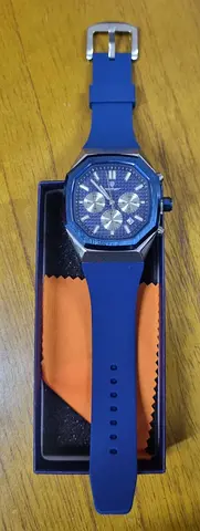 Blue silicone mens chronograph-style watch - casual everyday wear