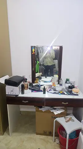 Dark Wood Dressing Table / Vanity with Mirror — Used