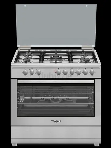 Whirlpool 90 cm Freestanding 5‑Burner Gas Cooker – Inox Stainless Steel Range with Oven, Fan  Displ