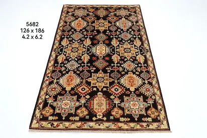 Authentic Tribal Rug 126x186 cm afghan hand made rug small rug  black waziri