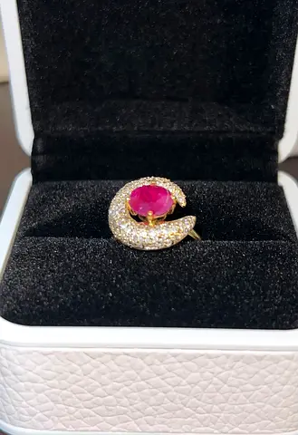 18K Yellow Gold Ring – 1ct Diamond  1.05ct Natural Ruby – Certified