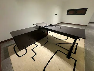Large Modern L-Shaped Office Desk with Cable Management. Electric Height Control