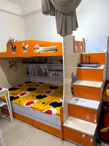 Kids Orange and White Bunk Bed with Storage Stairs
