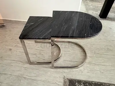 Set of 2 Nesting Marble-Top Side Tables with Chrome Base