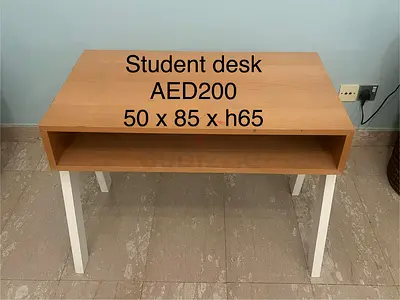 Student Study Desk - Light Wood with Shelf (50x85x65 cm) - AED 200