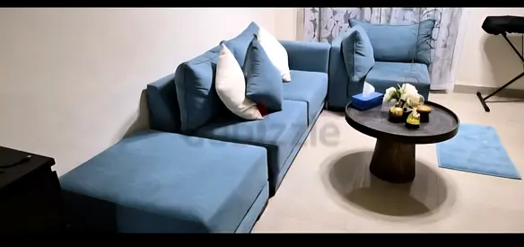 Blue L-shaped Modular Sofa Set - Good Condition