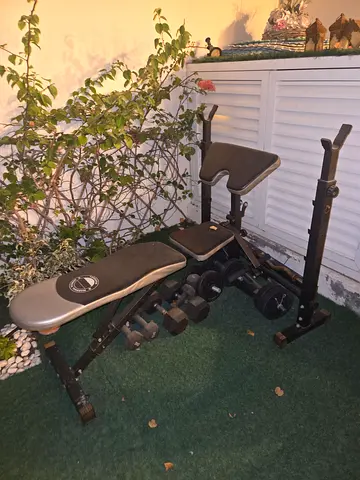 Weight Bench with Barbell Rack  Weight Set